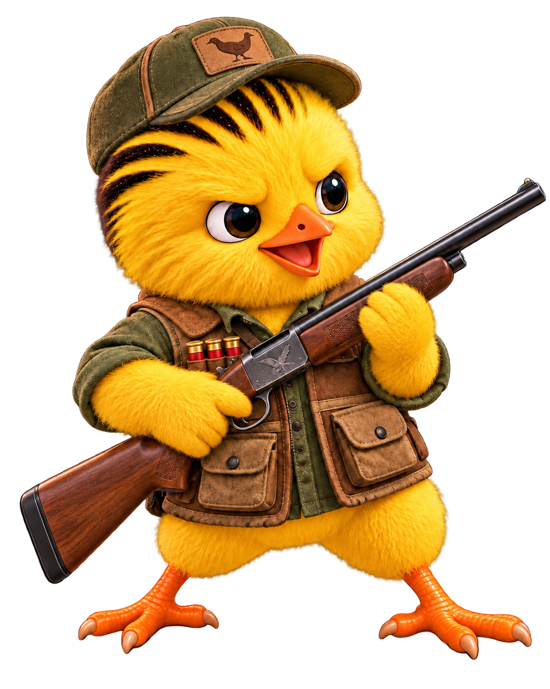 Sniper CHIGGA in a bird hunting outfit holding a rifle